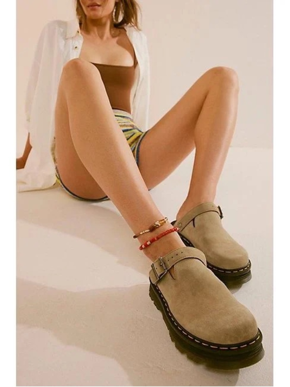 DR. MARTENS Zebzag Tan Suede Platform Mules Clogs 10 - Picture 3 of 16